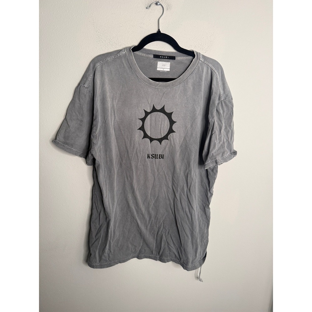 Ksubi Mens Sun Graphic Logo T-Shirt Faded Grey Vintage Wash Size M